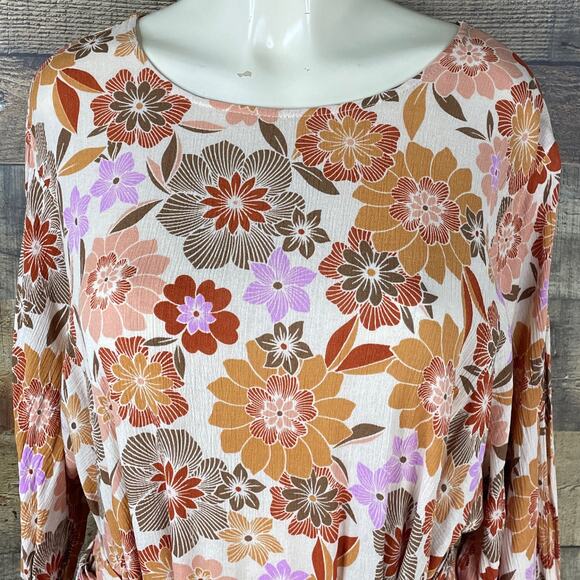 Talulah Gotta Have It Dress Long Sleeve Brown Purple Floral SZ Large - Picture 2 of 12